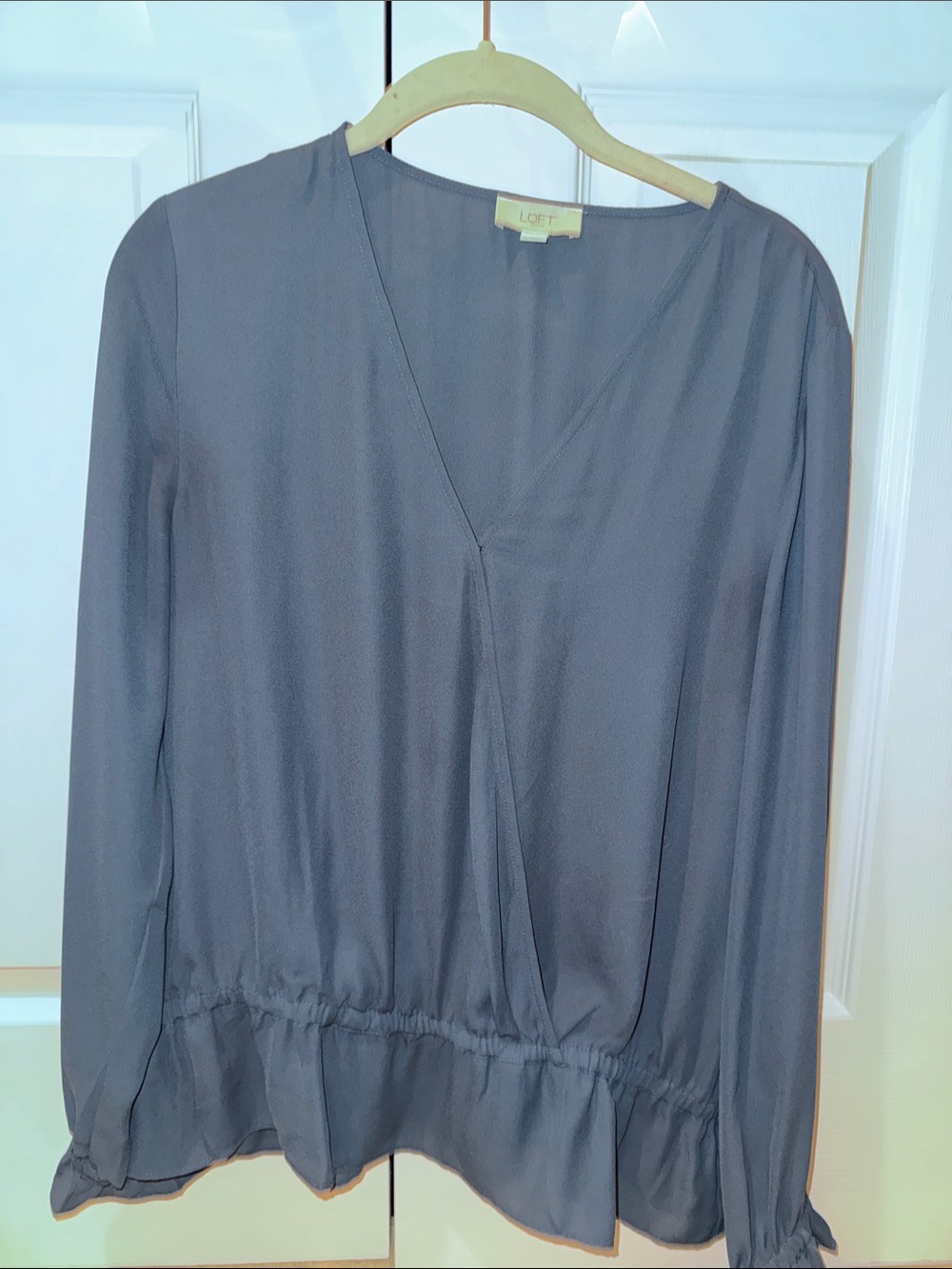 LOFT Slate Gray V-Neck Long Sleeve Blouse
